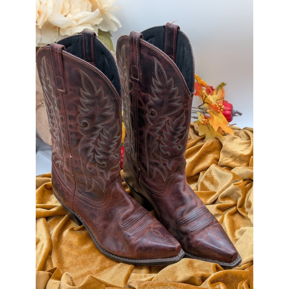 Laredo Madison Brown Leather Cowgirl Boots Women's 8M Snip Toe Western 51059